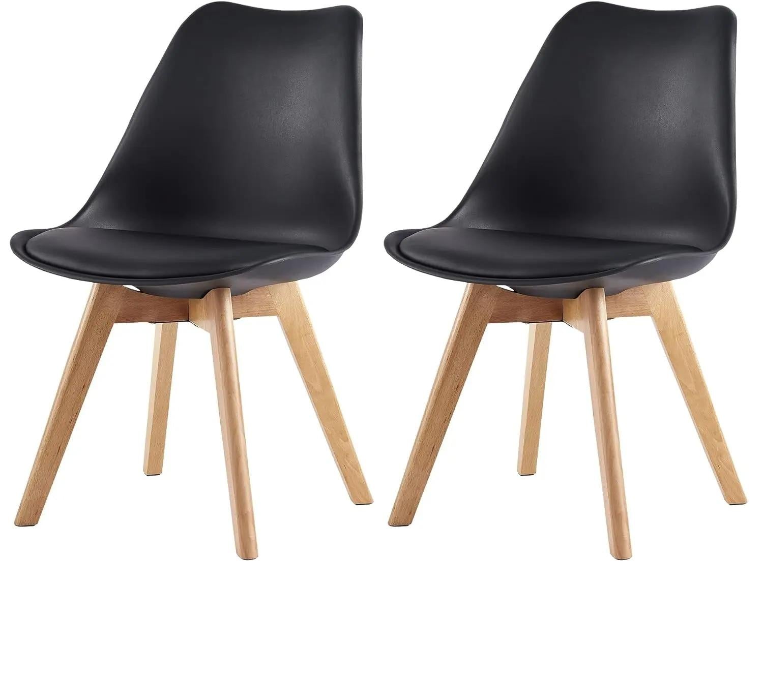 Set of 2 Retro Dining Chairs, Deluxe Upholstered Accent Chairs with Soft Padded Cushion and Sturdy Wooden Legs, Modern Multi-Purpose Lounge Side Chairs for Dining Room, Living Room, Bedroom and Home Office Decor