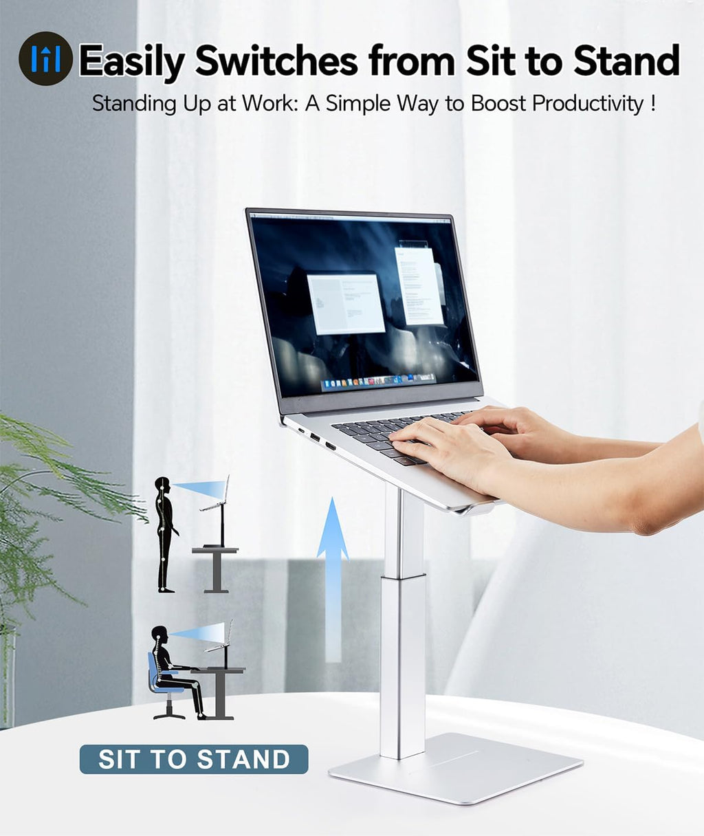 Adjustable Laptop Stand for Desk, DJ Laptop Riser, Standing Desk Converter, Support Working on Computer Sitting/Standing, Compatible with MacBook, Dell, HP and All 13"-16.5" Notebooks, Silver