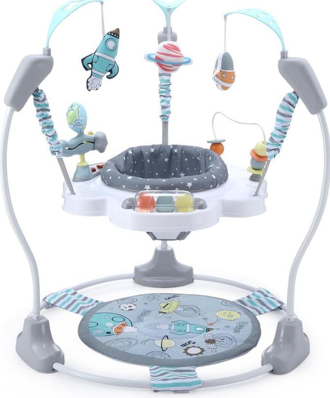 360° Rotating Stationary Baby Jumperoo Activity Center, Adjustable Height Baby Bouncer Swing Rocker with Musical Interactive Toys, Portable Play Chair Infant Play Essentials