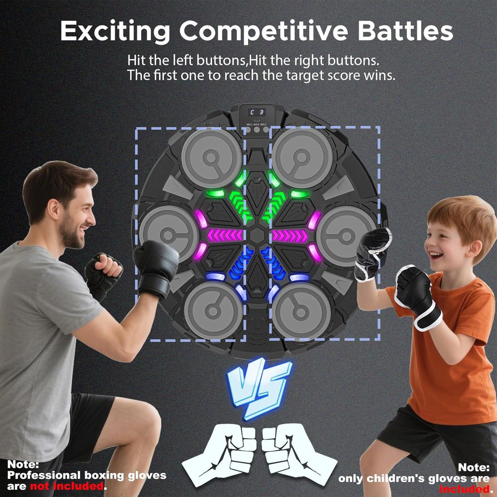 Music Punching Machine for Kids & Adults, Bluetooth Wall-Mounted Boxing Trainer with Gloves, Rhythm Lights, 2-Player Battle Mode, Reaction Training Pad, Home Gym Sport Toy Gift for Boys Girls Teens Ages 3-12+ [Plus A Free Gift]