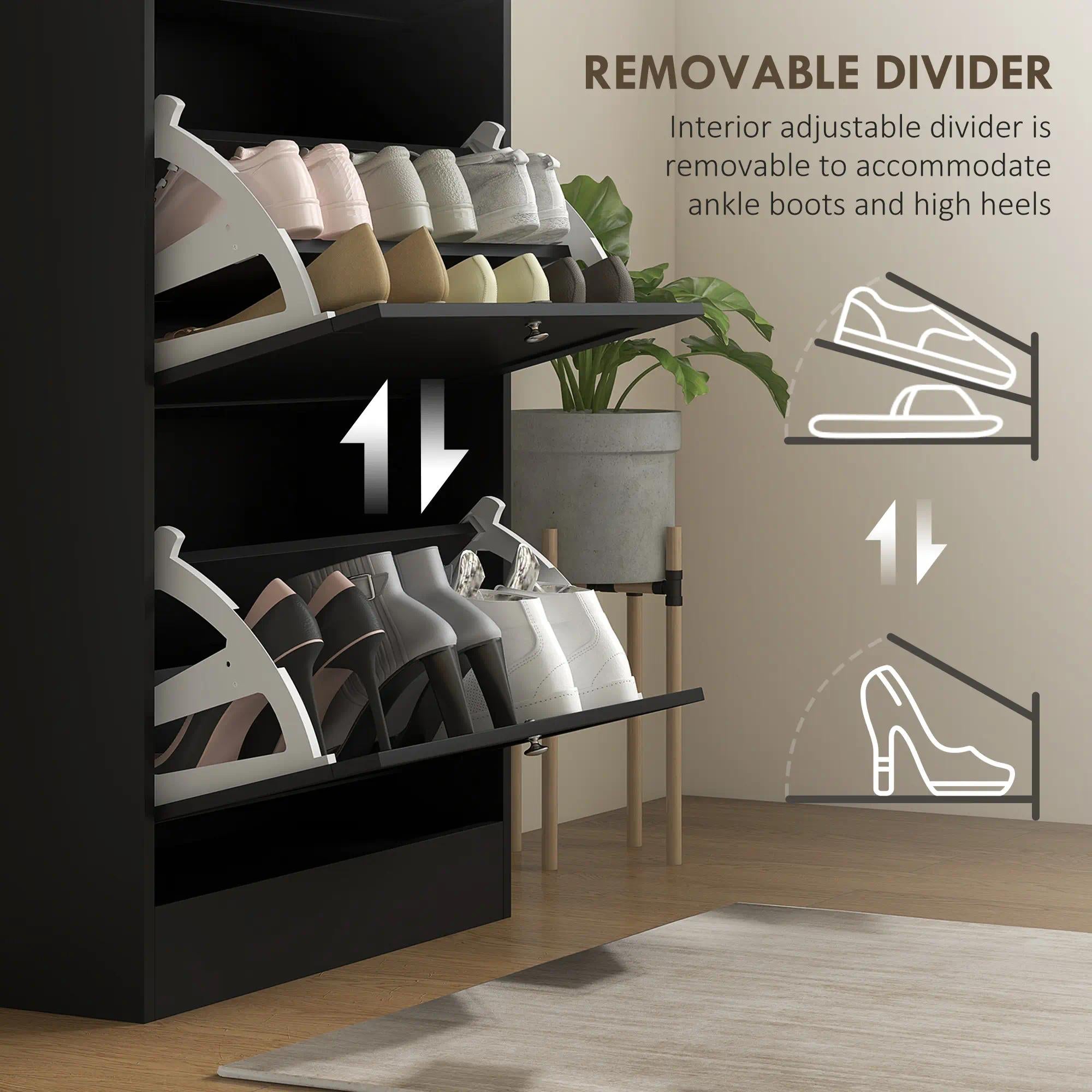 Black Slim Freestanding Shoe Cabinet, 3 Flip-Tilt Drawers Narrow Hidden Shoe Storage Organizer with Adjustable Shelf, Holds 12-18 Pairs of Shoes, Space-Saving Shoe Rack for Entryway, Hallway, Bedroom Home Furniture