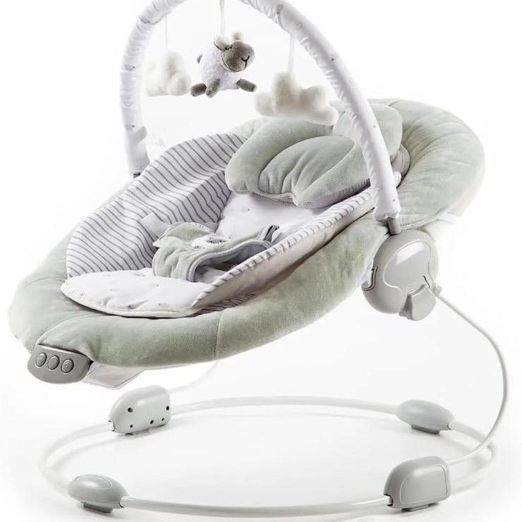 Portable Newborn Baby Bouncer Rocker, Grey Lamb Design Infant Soothing Seat with Soft Cushion, Music & Vibration Function for Baby Infants