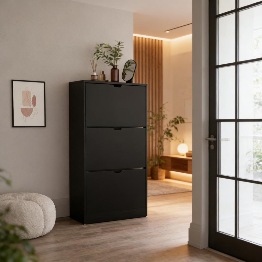Space Saving 3-Drawer Flip Down Shoe Cabinet for Hallway & Living Room - FSC Certified Eco-Friendly Storage