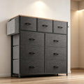 9 Drawers Metal Frame Dresser - Canvas Fabric Chest of Drawers with Label Cards, Side Pocket & Hook for Bedroom, Living Room, Hallway Storage Organizer [Plus A Free Gift]