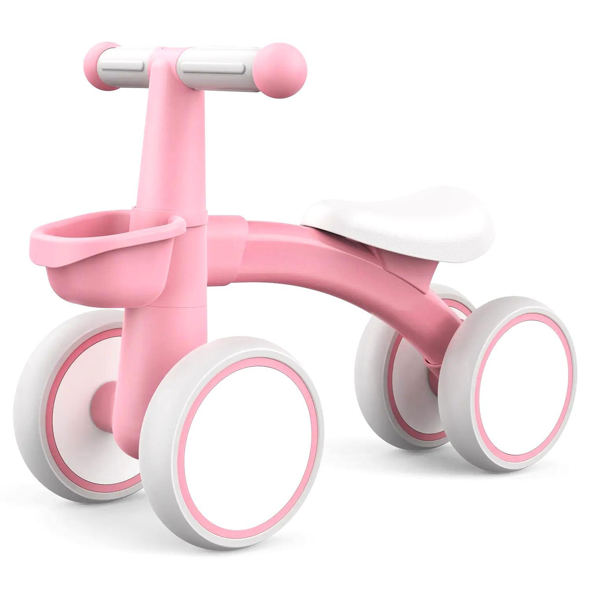 4‑Wheel Baby Balance Bike, No‑Pedal Toddler Ride‑On Toy with Removable Front Basket, 3‑Level Adjustable Seat, Safe Steering Limiter, Stable First Walker for Toddlers 12‑24 Months, Ideal 1st Birthday Gift for Boys & Girls
