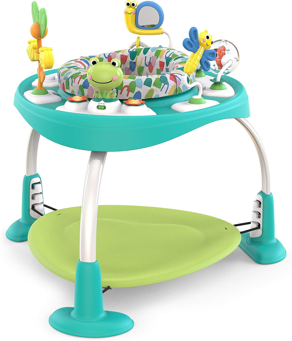 360° Rotatable 2-in-1 Baby Activity Center, Convertible Jumper & Play Table with 7 Interactive Toys, Adjustable Height and Storage Bag, Play Equipment for Infants 6 Months+
