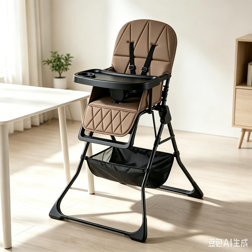 Foldable Baby High Chair, Compact Lightweight Toddler Feeding Highchair with 3‑Position Adjustable Tray & Footrest, Removable Seat Cushion, 5‑Point Safety Harness for 6‑36 Months