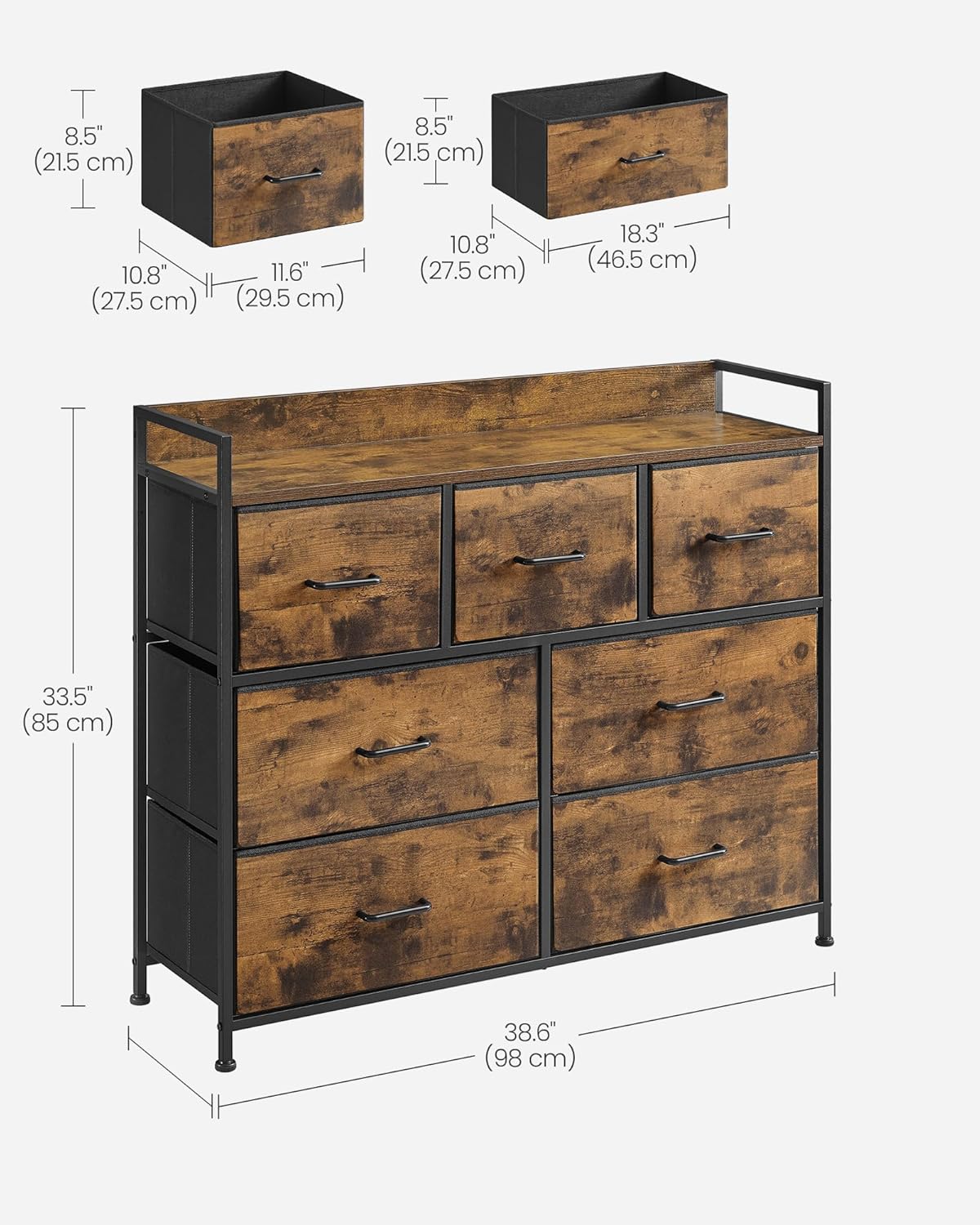 7-Drawer Fabric Chest of Drawers, Storage Organizer with Wooden Top, Sturdy Metal Frame & Soft Handles, Easy Assembly Multi-Purpose Cabinet for Bedroom, Entryway, Hallway, Kids Room, Nursery & Living Room