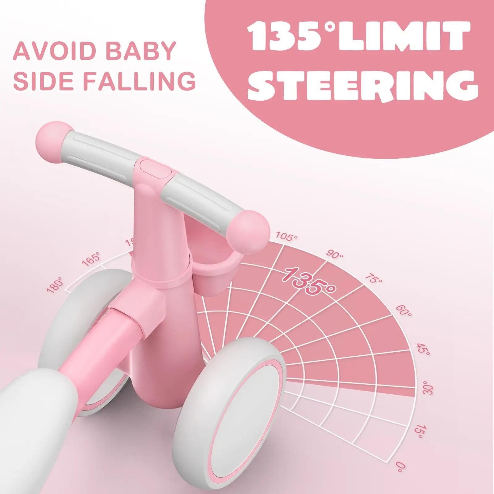 4‑Wheel Baby Balance Bike, No‑Pedal Toddler Ride‑On Toy with Removable Front Basket, 3‑Level Adjustable Seat, Safe Steering Limiter, Stable First Walker for Toddlers 12‑24 Months, Ideal 1st Birthday Gift for Boys & Girls
