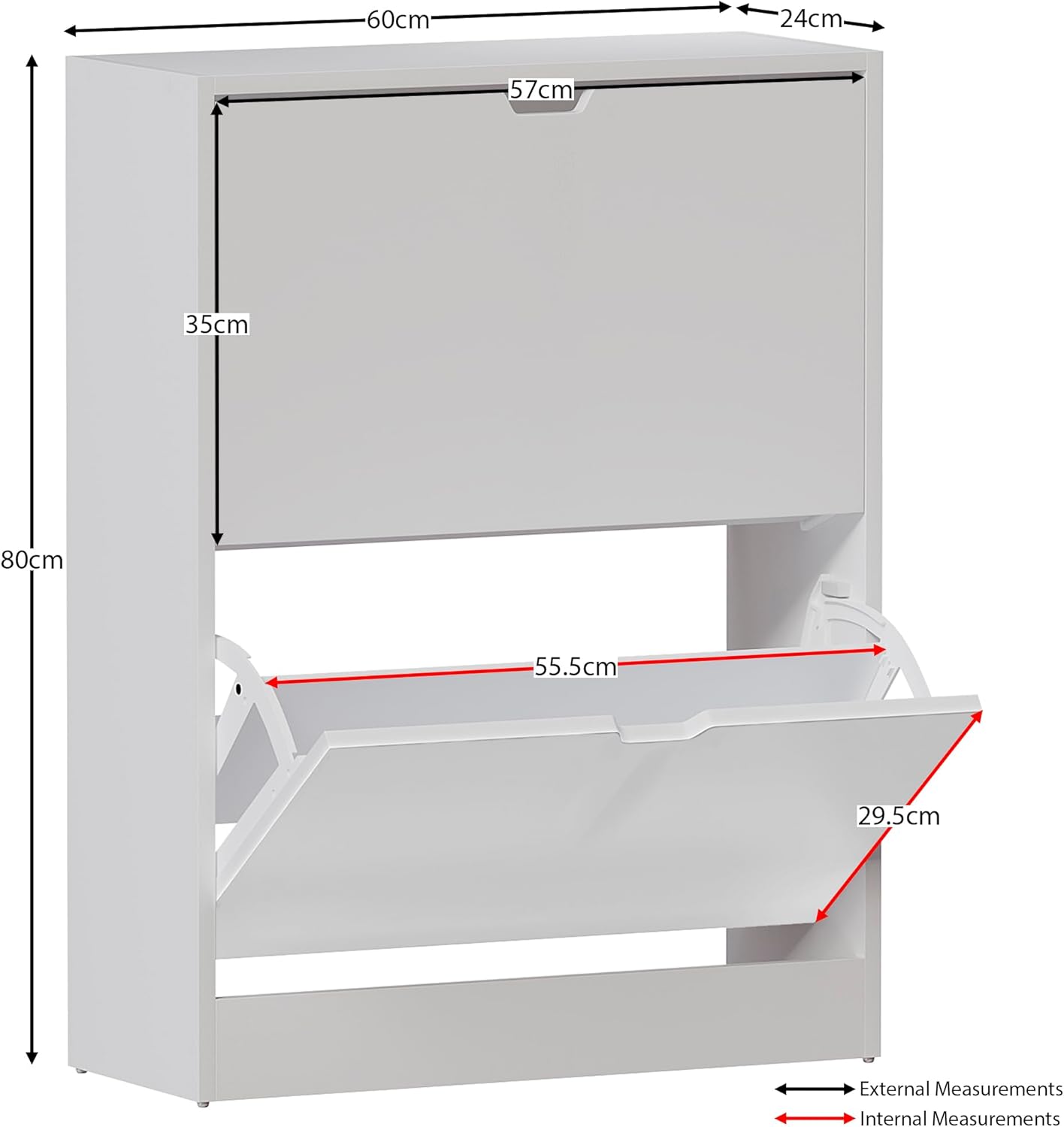Space Saving 2-Drawer Shoe Cabinet with Flip Doors - FSC Certified Slim Storage Organizer for Hallway & Living Room, White Racks