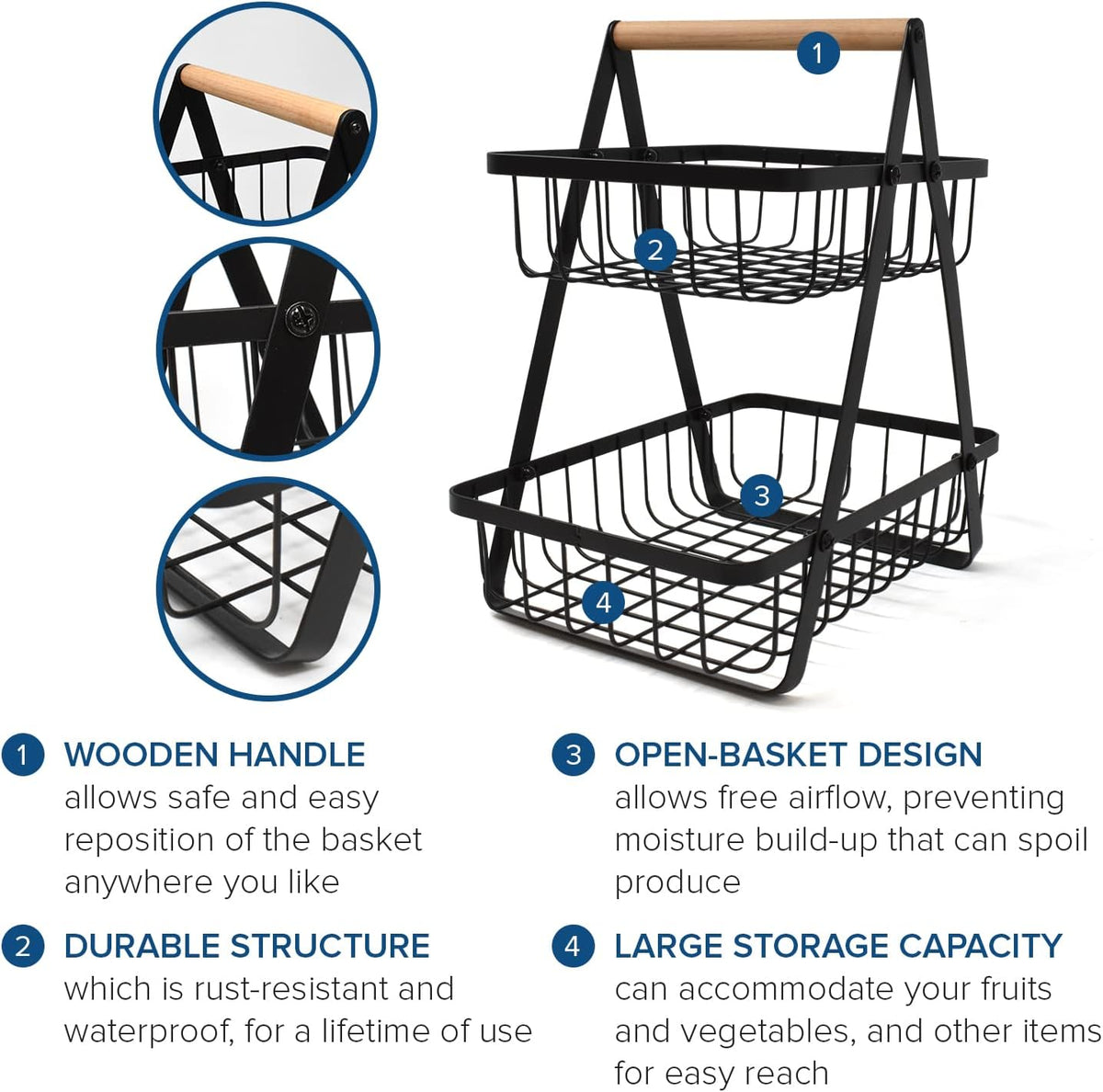 Fruit Basket 2 Tier Countertop Metal Fruit Rack and Vegetable Stand Keeps Fruit and Vegetable Fresh, Fruit Baskets for Kitchens