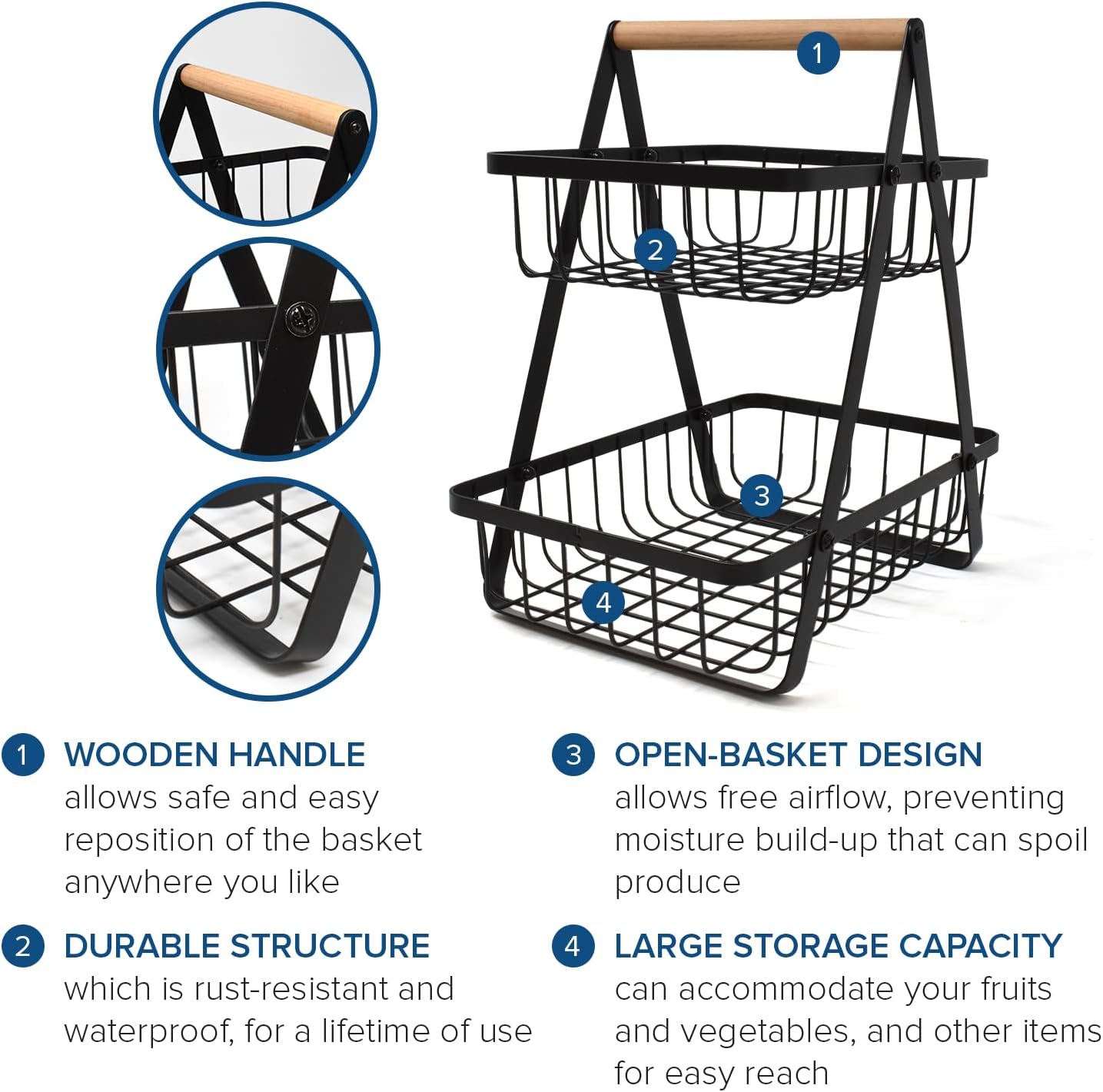 Fruit Basket 2 Tier Countertop Metal Fruit Rack and Vegetable Stand Keeps Fruit and Vegetable Fresh, Fruit Baskets for Kitchens