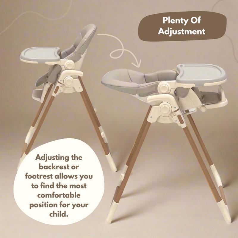 Foldable Baby High Chair with Reclining Seat, Adjustable for 6 Months to 3 Years, Removable Tray & Dishwasher-Safe Liner, Compact Space-Saving Design for Easy Storage