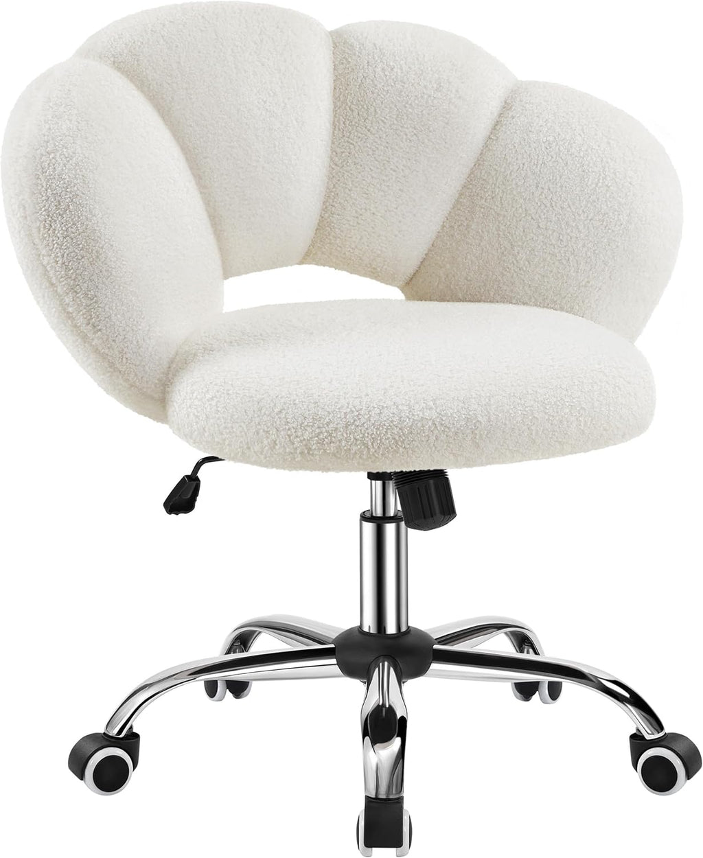 Cloud Shaped Teddy Boucle Vanity Chair, Armless Swivel Makeup Desk Chair with Adjustable Height & Rolling Wheels, Upholstered Accent Chair for Bedroom Dorm, Home Office & Living Room