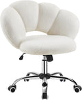 Cloud Shaped Teddy Boucle Vanity Chair, Armless Swivel Makeup Desk Chair with Adjustable Height & Rolling Wheels, Upholstered Accent Chair for Bedroom Dorm, Home Office & Living Room
