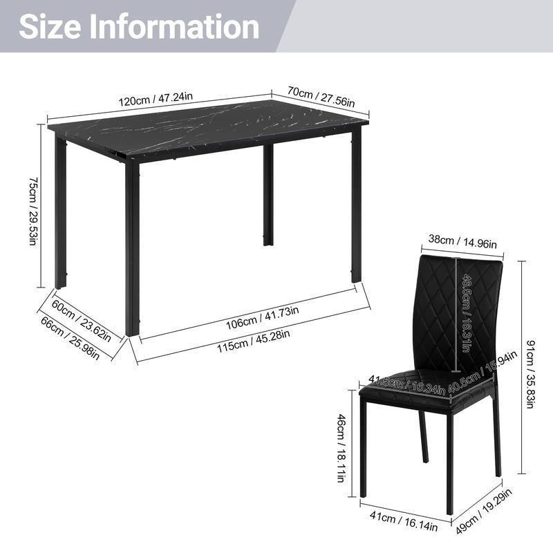Modern Marble Effect Dining Table Set with PU Leather Chairs, 120x70cm Kitchen Furniture for Home & Apartment [Plus A Free Gift]