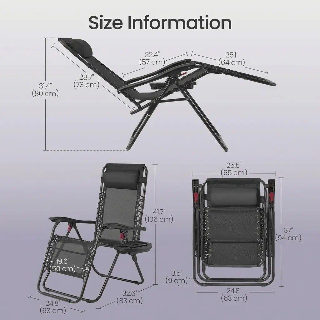 Zero Gravity Reclining Chairs Set of 2, Folding Sun Loungers with Tray, Adjustable Headrest, 110kg Capacity Each, Outdoor Patio Garden Furniture [Plus A Free Gift]