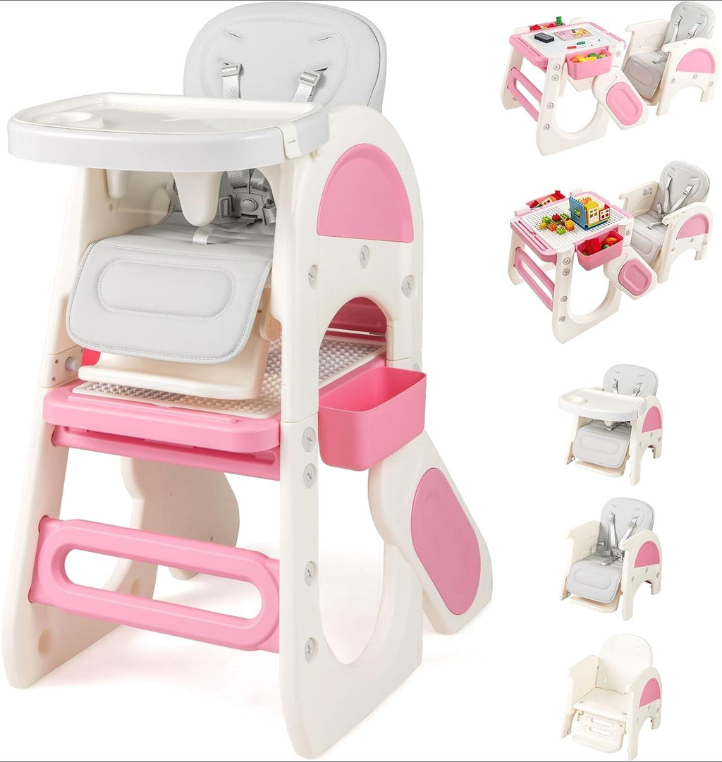 8‑in‑1 Convertible Baby High Chair, High Chairs for Babies and Toddlers with Adjustable Backrest, Removable Double Tray, Storage Boxes & 5‑Point Safety Harness, Toddler Table Chair Set for Feeding