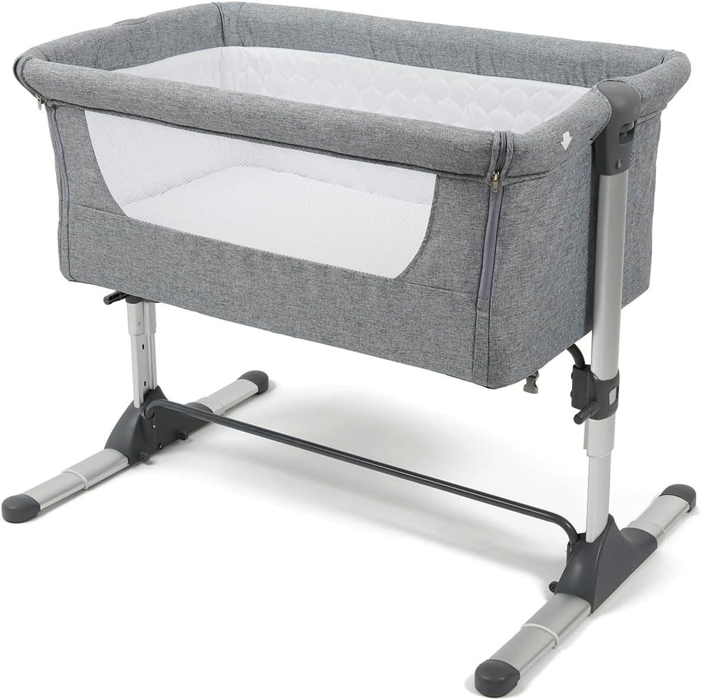Bedside Co‑Sleeper Crib, 2‑in‑1 Adjustable Height Baby Bassinet with 5cm Thick Mattress, Anti‑Reflux Incline Breathable Mesh, Safety Certified, Co‑Sleeping Standalone Cot for Newborn Infant