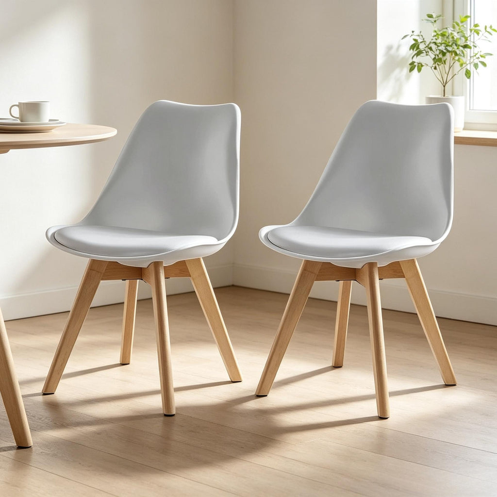 Set of 2 Retro Dining Chairs, Deluxe Upholstered Accent Chairs with Soft Padded Cushion and Sturdy Wooden Legs, Modern Multi-Purpose Lounge Side Chairs for Dining Room, Living Room, Bedroom and Home Office Decor
