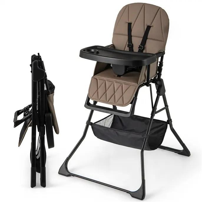 Foldable Baby High Chair, Compact Lightweight Toddler Feeding Highchair with 3‑Position Adjustable Tray & Footrest, Removable Seat Cushion, 5‑Point Safety Harness for 6‑36 Months