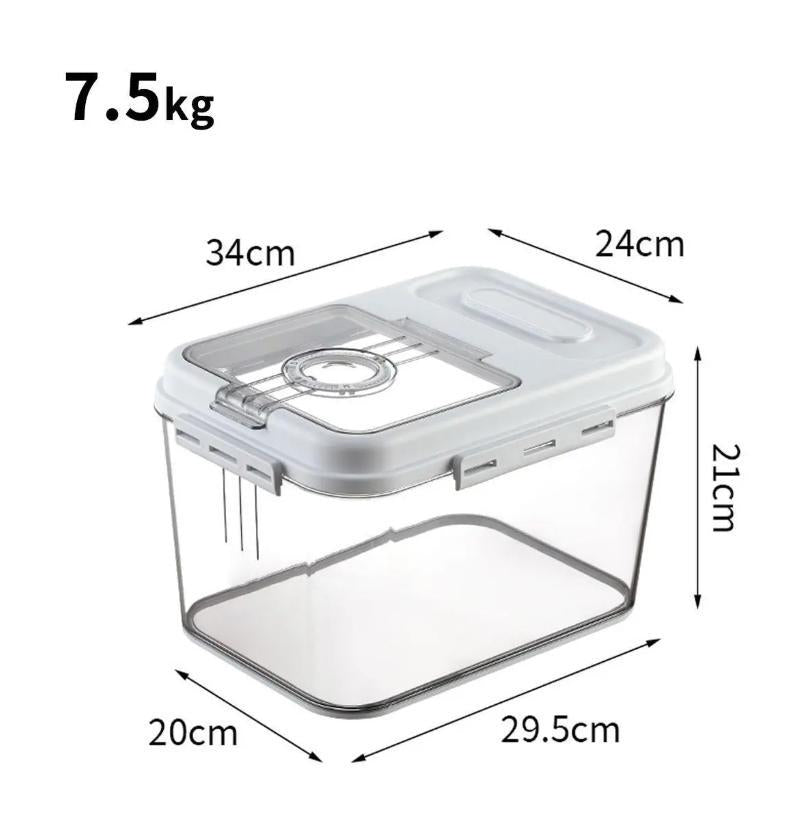 7.5KG/15KG Airtight Rice Storage Container, BPA-Free Transparent Grain Bucket with Airtight Lid & Measuring Scoop, Large Sealed Dry Food Dispenser Bin for Flour Rice Nuts, Kitchen Clear Plastic Grain Storage Organizer