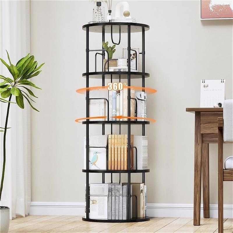 360° Rotating Bookshelf, 4-5 Tier Spinning Tower Bookcase, Round High-Capacity Storage Organizer, Space Saving Freestanding Book Shelf for Home Study Bedroom Office