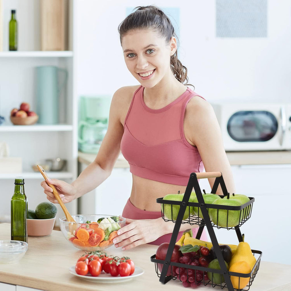 Fruit Basket 2 Tier Countertop Metal Fruit Rack and Vegetable Stand Keeps Fruit and Vegetable Fresh, Fruit Baskets for Kitchens