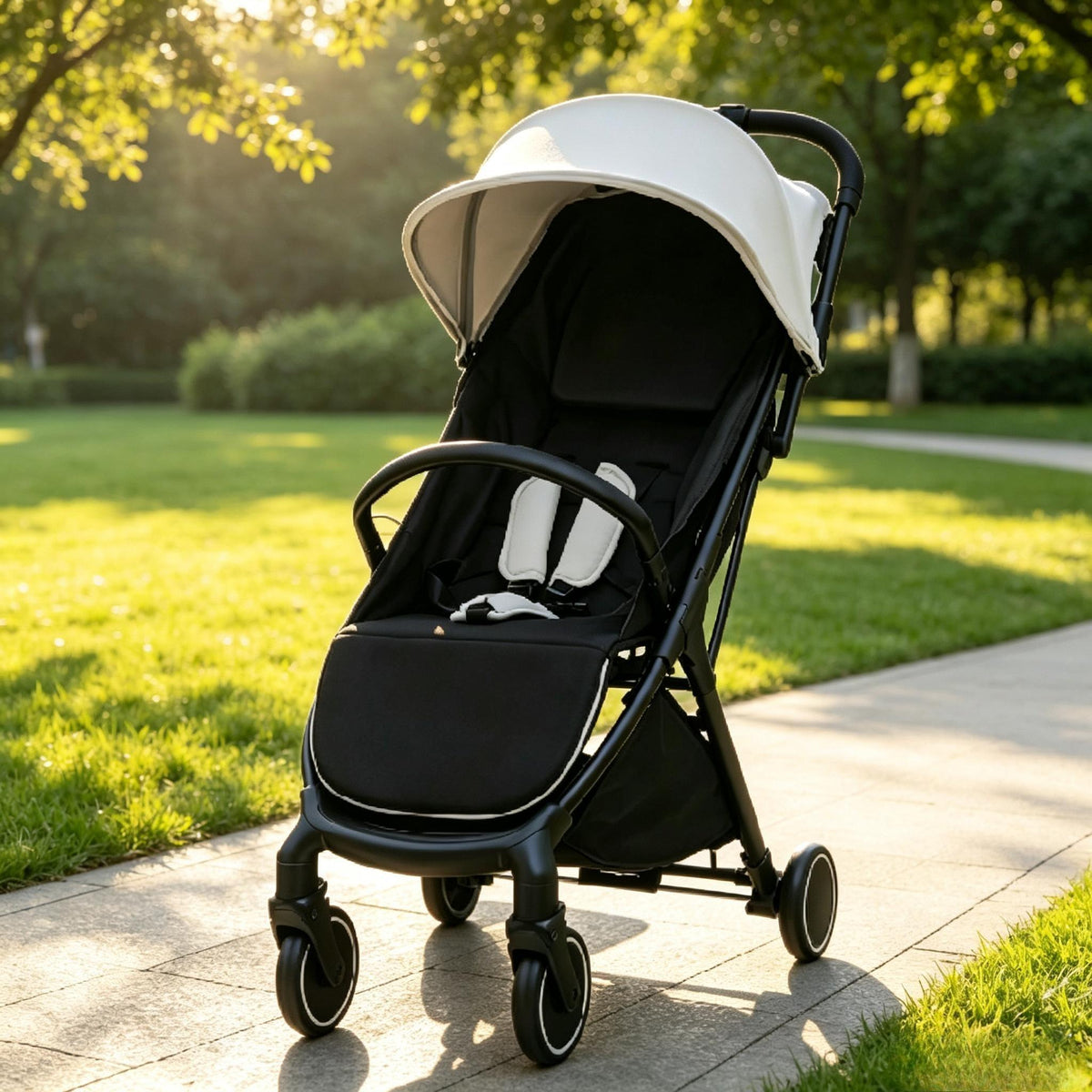 Lightweight Portable Baby Stroller, One-Hand Fold Travel Pushchair with Washable Seat Cover, 5-Point Safety Harness, Adjustable Canopy & Backrest & Footrest, Anti-Slip Brake Travel Buggy for Newborns 0–3 Years