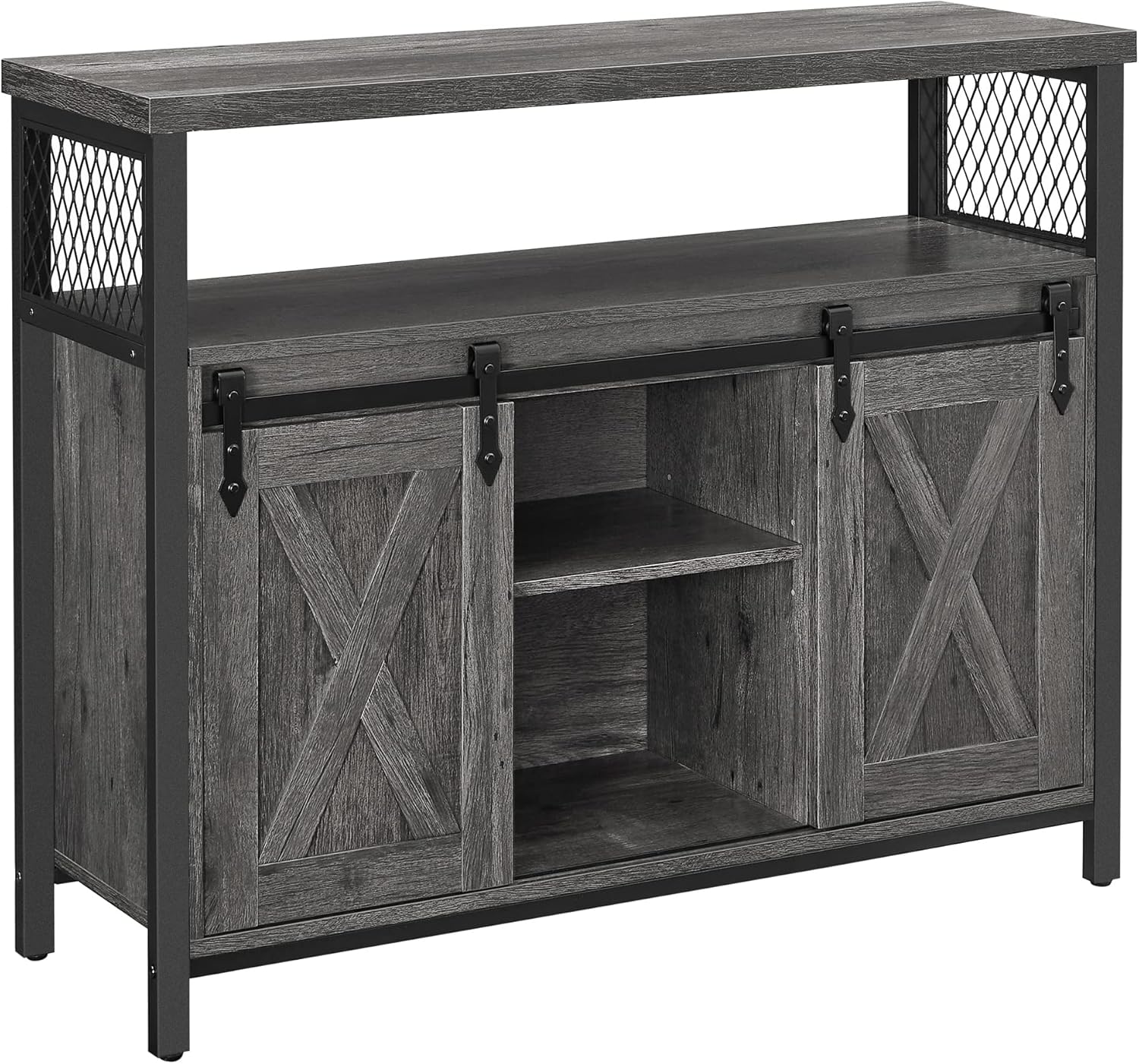 Rustic Wooden Sideboard Buffet Cabinet, Sliding Barn Doors Storage Credenza with Adjustable Shelves & Anti‑Tip Kit, Multipurpose Furniture for Kitchen Living Room Hallway