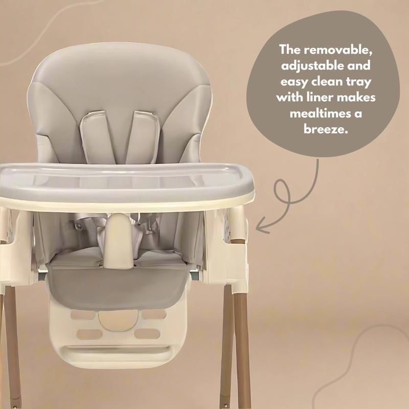 Foldable Baby High Chair with Reclining Seat, Adjustable for 6 Months to 3 Years, Removable Tray & Dishwasher-Safe Liner, Compact Space-Saving Design for Easy Storage