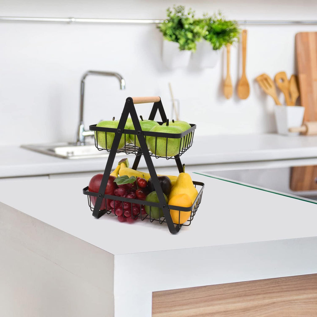 Fruit Basket 2 Tier Countertop Metal Fruit Rack and Vegetable Stand Keeps Fruit and Vegetable Fresh, Fruit Baskets for Kitchens