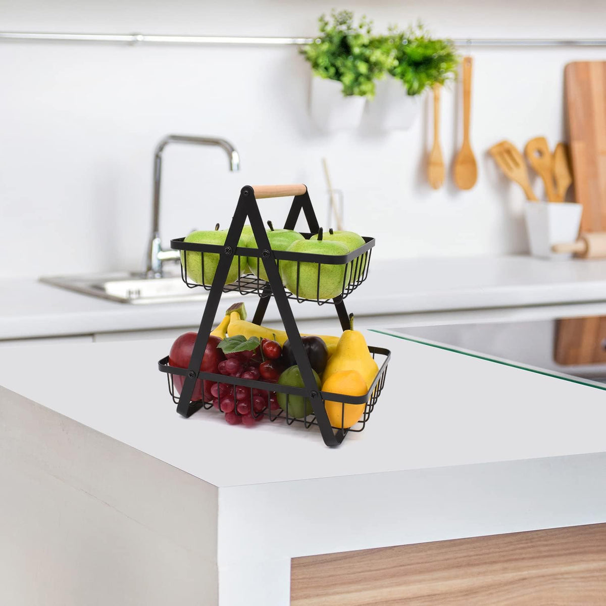 Fruit Basket 2 Tier Countertop Metal Fruit Rack and Vegetable Stand Keeps Fruit and Vegetable Fresh, Fruit Baskets for Kitchens