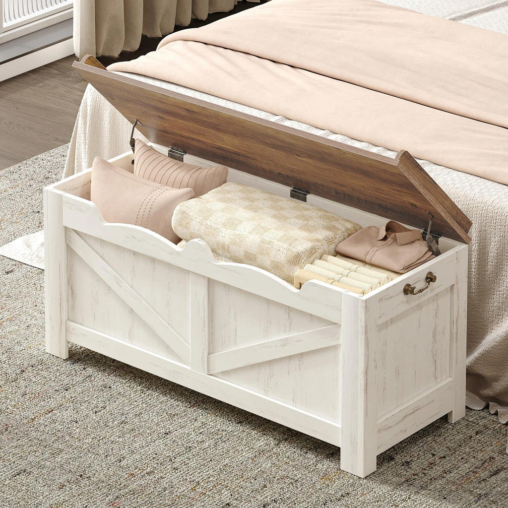 Extra‑Large Lift‑Top Storage Ottoman Bench, Wooden Storage Chest Trunk with Safety Hinges, Multifunctional Shoe Bench Cabinet for Entryway Bedroom Living Room Hallway