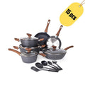 15‑Piece Nonstick Cookware Set – Granite Ceramic Coating for Effortless Food Release & Easy Cleaning, Induction‑Compatible Reinforced Base, Heat‑Insulated Wood‑Grain Handles, Includes 5 Pots, 4 Lids & 6 Utensils – Ideal for Daily Home Cooking