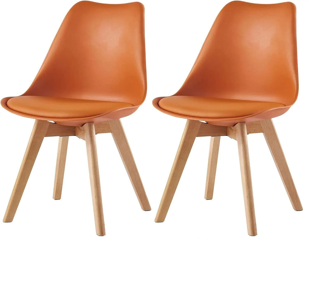 Set of 2 Retro Dining Chairs, Deluxe Upholstered Accent Chairs with Soft Padded Cushion and Sturdy Wooden Legs, Modern Multi-Purpose Lounge Side Chairs for Dining Room, Living Room, Bedroom and Home Office Decor