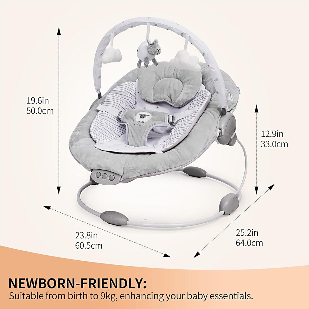 【NS】Baby Bouncer with Soothing Music & Vibration | Soft Padded Lamb Seat | Gentle Rocking for Calming & Sleep | Newborn to 6 Months [Plus A Free Gift]