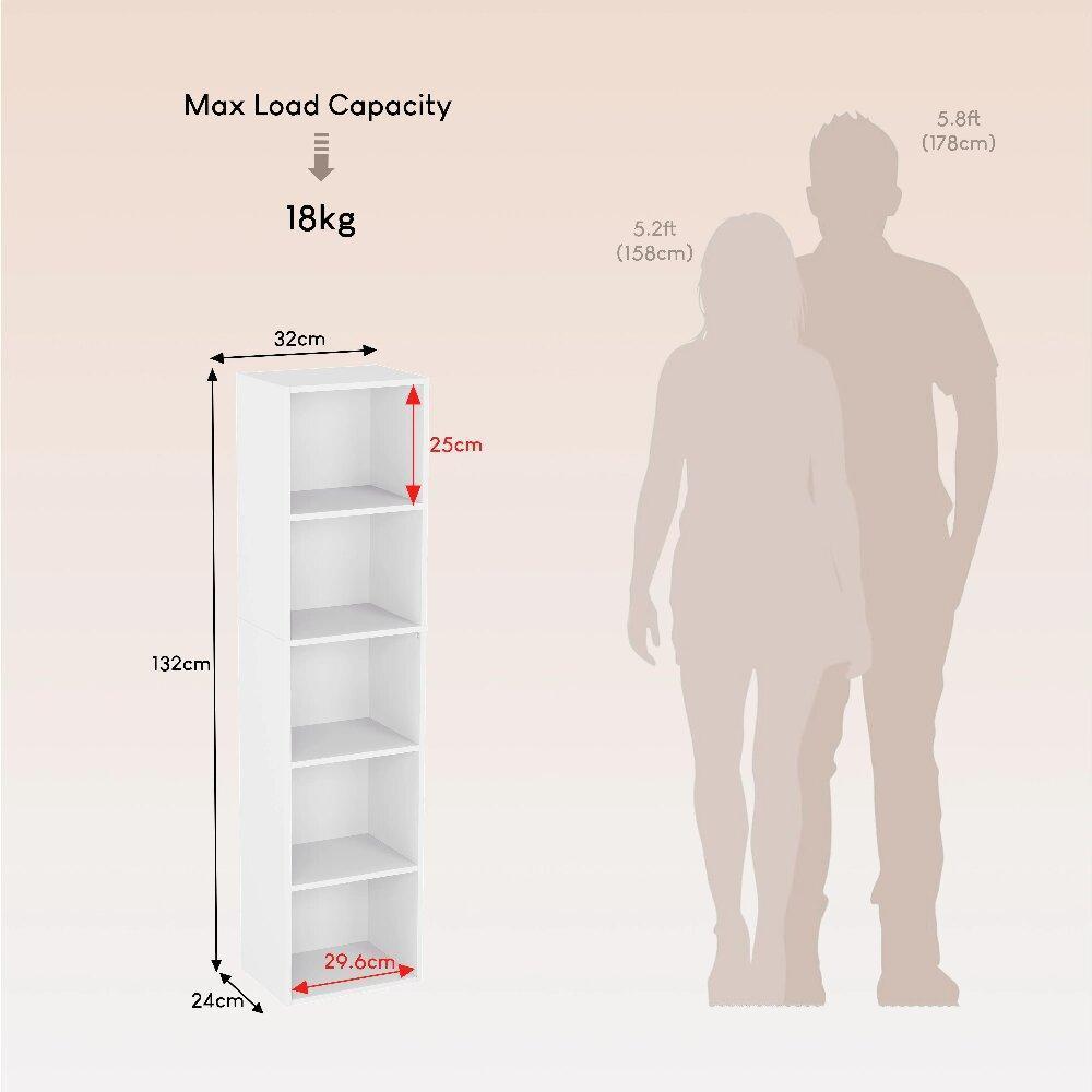 White 5-Tier Cube Bookcase – Freestanding Wooden Display Shelf, Space-Saving Storage Unit for Living Room, Bedroom, Home Office [Plus A Free Gift]