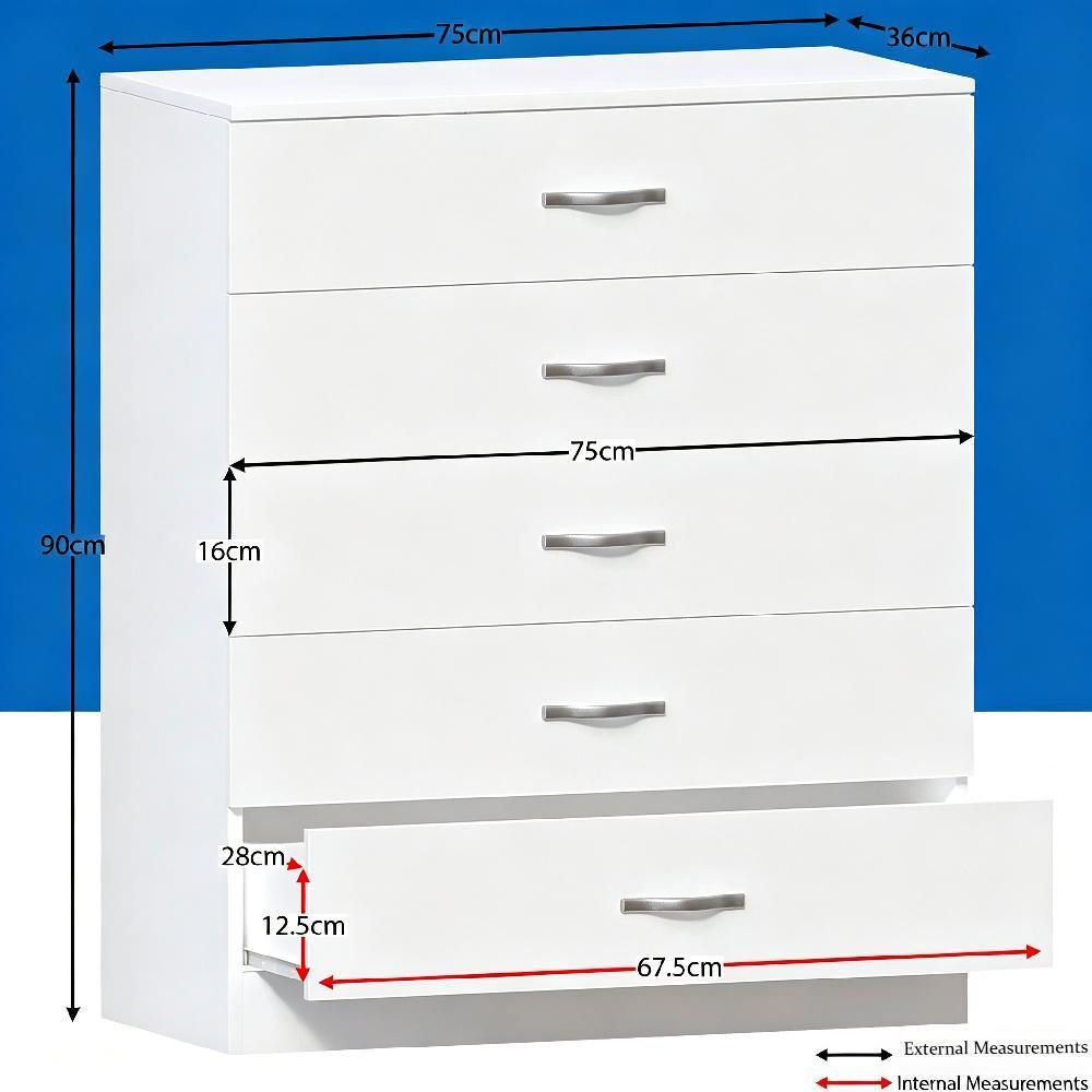 5-Drawer Chest of Drawers with Sturdy Metal Handles, Smooth Metal Runners, Anti-Bowing Support, Ideal for Bedroom and Nursery Storage [Plus A Free Gift]