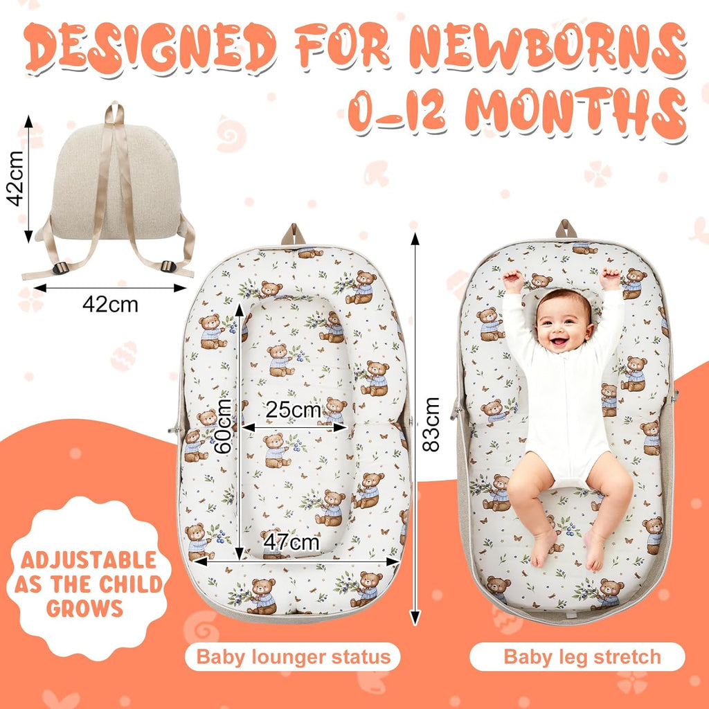Portable Newborn Bassinet Cot – 2-in-1 Baby Nest Lounger Converts to Travel Backpack for Infant 0-12 Months, Essential Newborn Baby Gift [Plus A Free Gift]