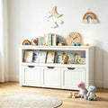 Kids Toy Storage Cabinet, Wooden Playroom Storage Chest with Wheel Drawers & Large Open Shelf, 2‑in‑1 Multi‑Functional Kids Storage Organizer for Toys Books Clothes, Activity Table for Boys Girls Bedroom Playroom