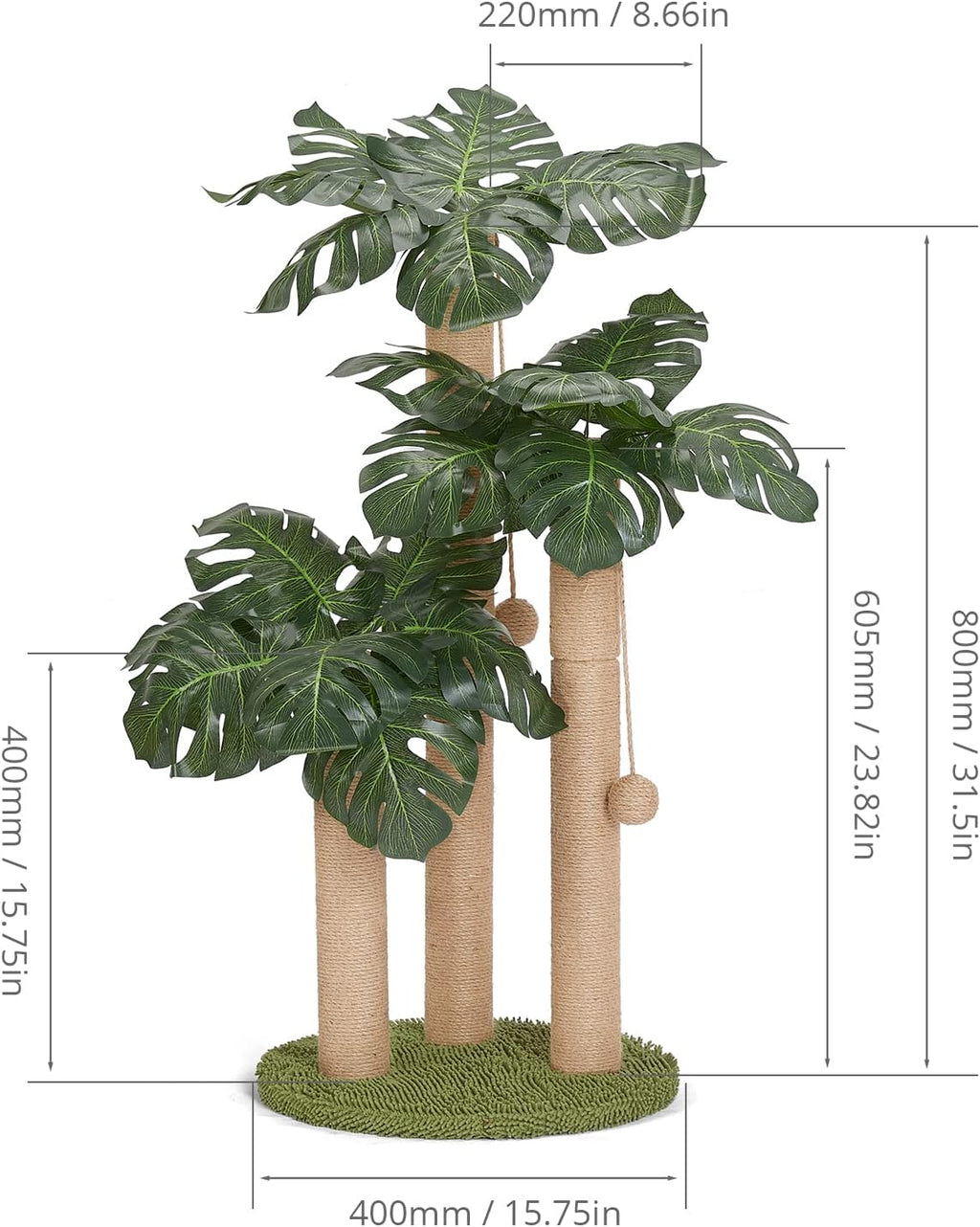 Cat Scratching Post,Cat Scratcher Tree with 3 Scratching Poles & 2 Interactive Dangling Balls,Cats Scratching Posts for Indoor Kitten & Adult Cats (Banana Tree)