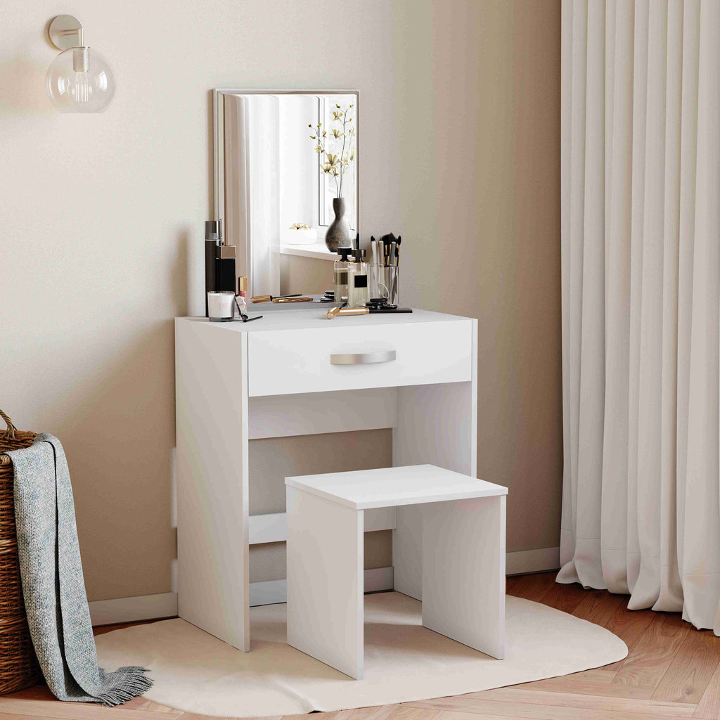 Dressing Table 1 Drawer Mirror & Stool Bedroom Set Makeup Vanity Cosmetics Storage Desk Dresser Furniture