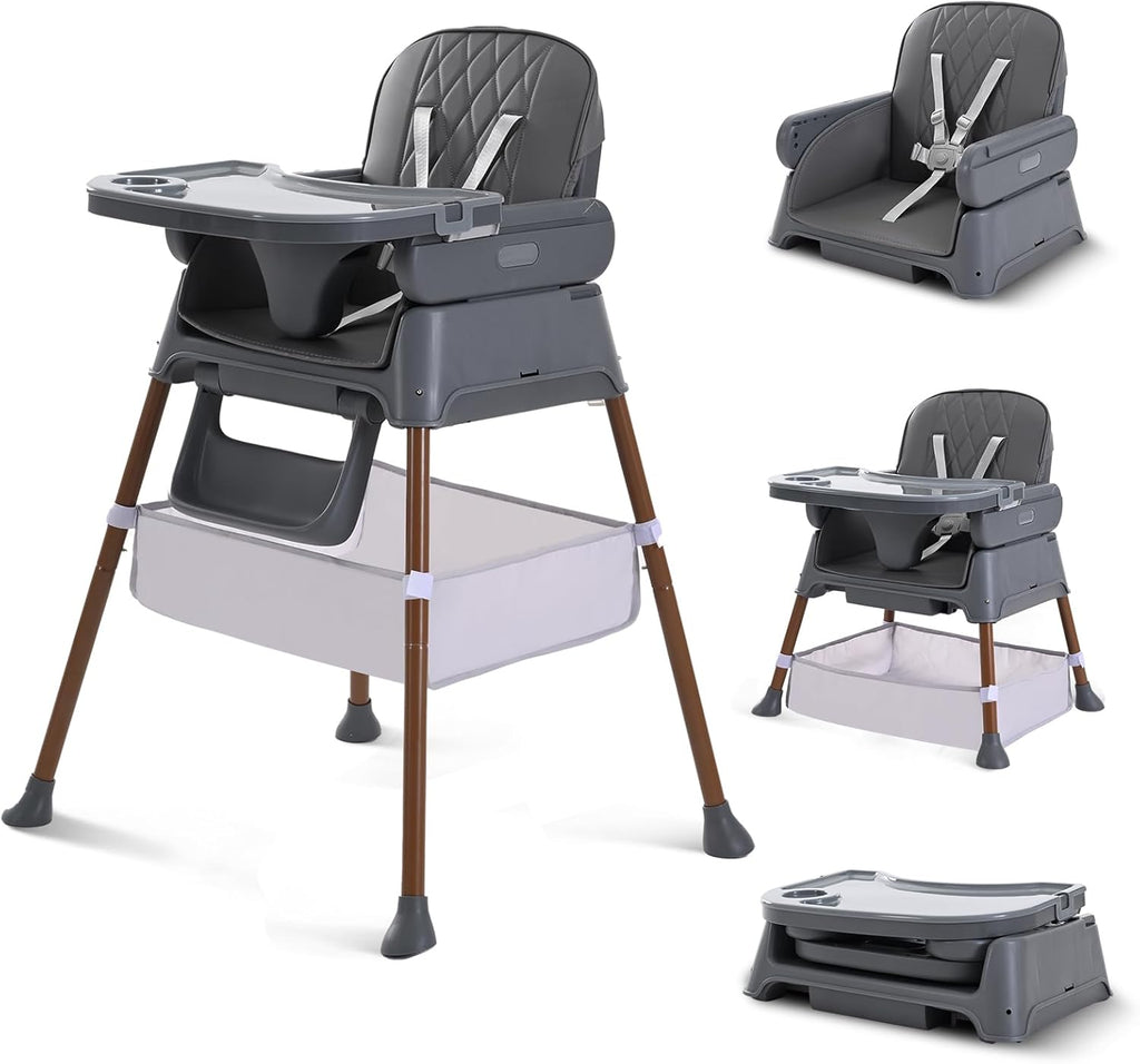 Adjustable Folding Baby Dining Chair - 3-in-1 Convertible High Chair & Booster Seat, Portable Compact Feeding Chair for Travel, 6 Months to 3 Years (Pink) [Plus A Free Gift]