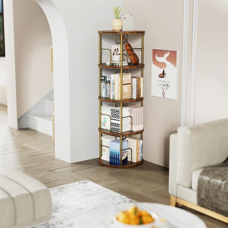 360° Rotating Bookshelf, 4-5 Tier Spinning Tower Bookcase, Round High-Capacity Storage Organizer, Space Saving Freestanding Book Shelf for Home Study Bedroom Office