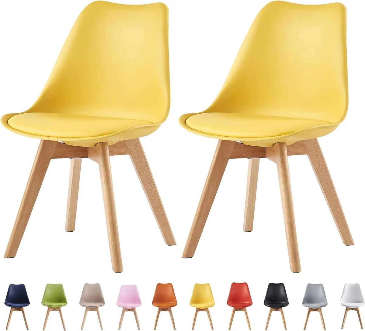 Set of 2 Retro Dining Chairs, Deluxe Upholstered Accent Chairs with Soft Padded Cushion and Sturdy Wooden Legs, Modern Multi-Purpose Lounge Side Chairs for Dining Room, Living Room, Bedroom and Home Office Decor