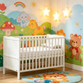 Cream White Cot Bed with Aloe Vera Waterproof Mattress, Wooden Baby Cot Convertible to Toddler Bed [Plus A Free Gift]