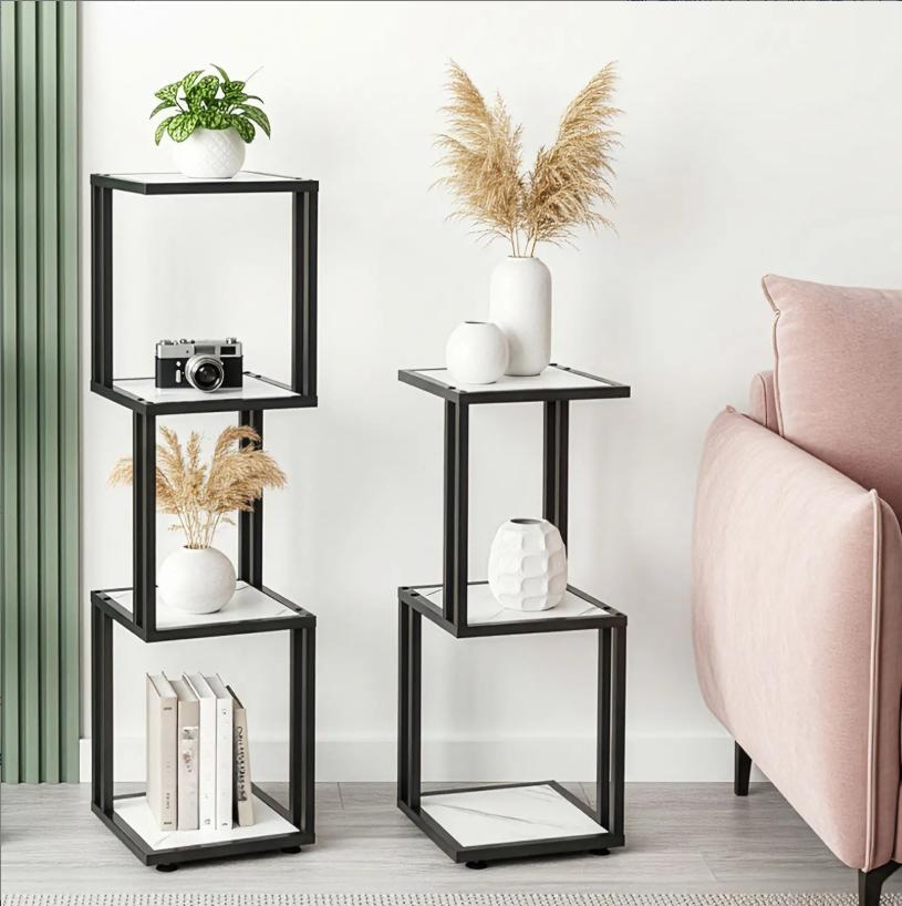 Modern Ladder Plant Stand, 3/4/5 Tier Wood & Metal Vertical Flower Pot Holder, Freestanding Display Shelf for Indoor Outdoor Home Living Room Patio Garden