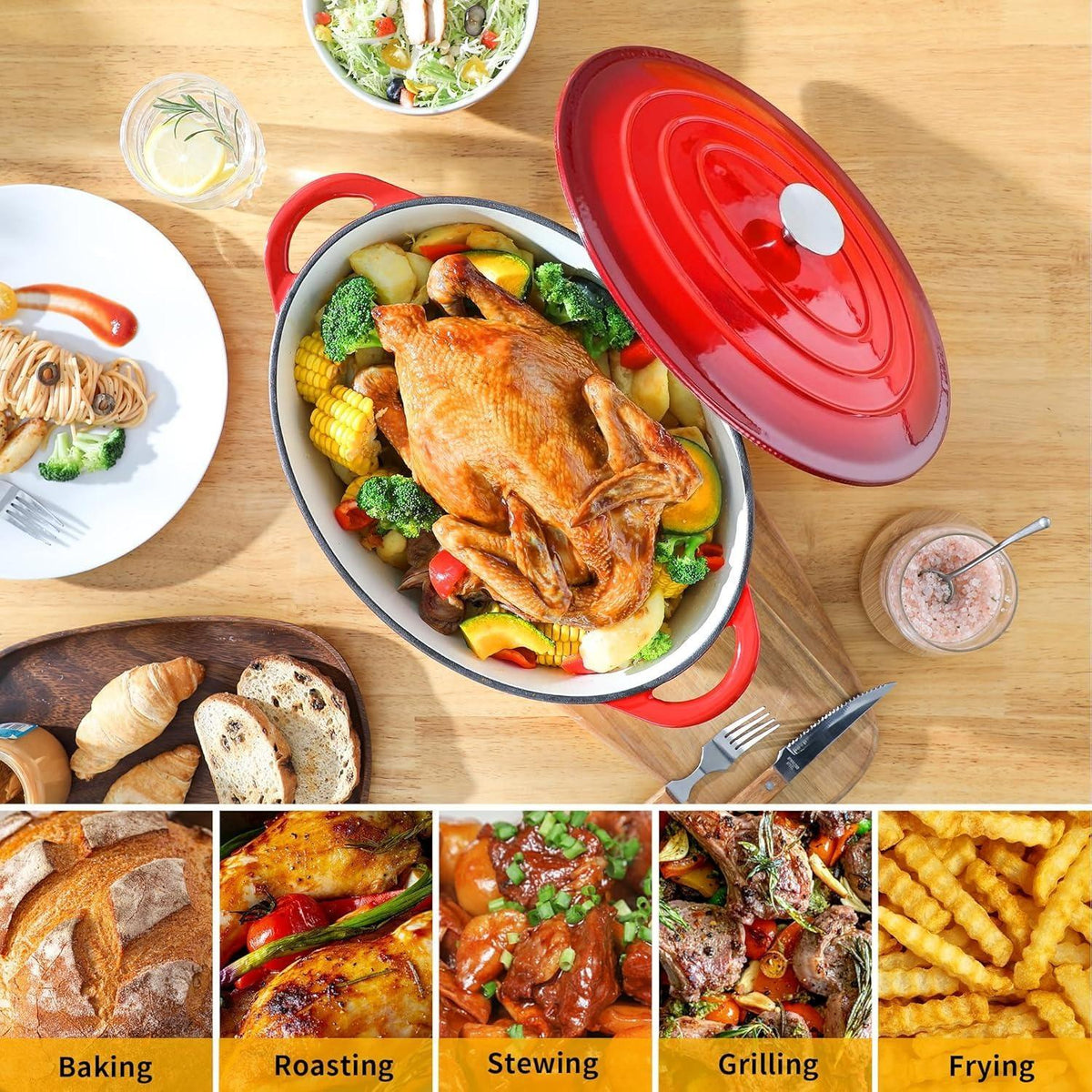 34cm/7.5L Non-Stick Cast Iron Dutch Oven, Heavy-Duty Braiser Casserole Dish, Oven Safe Cookware with Even Heat Distribution, Easy Cleanup for Home Baking and Daily Cooking
