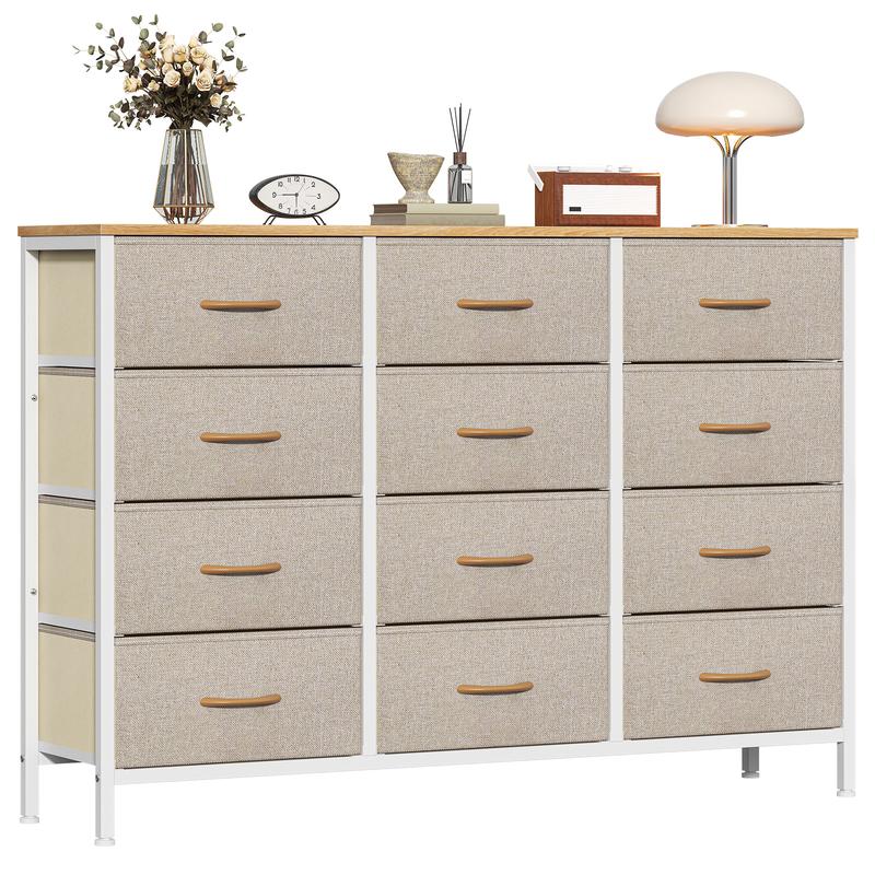 【NS】 12 Drawers Chest of Drawers for Bedroom, Fabric Storage Drawer, Tall White Hallway Storage Unit